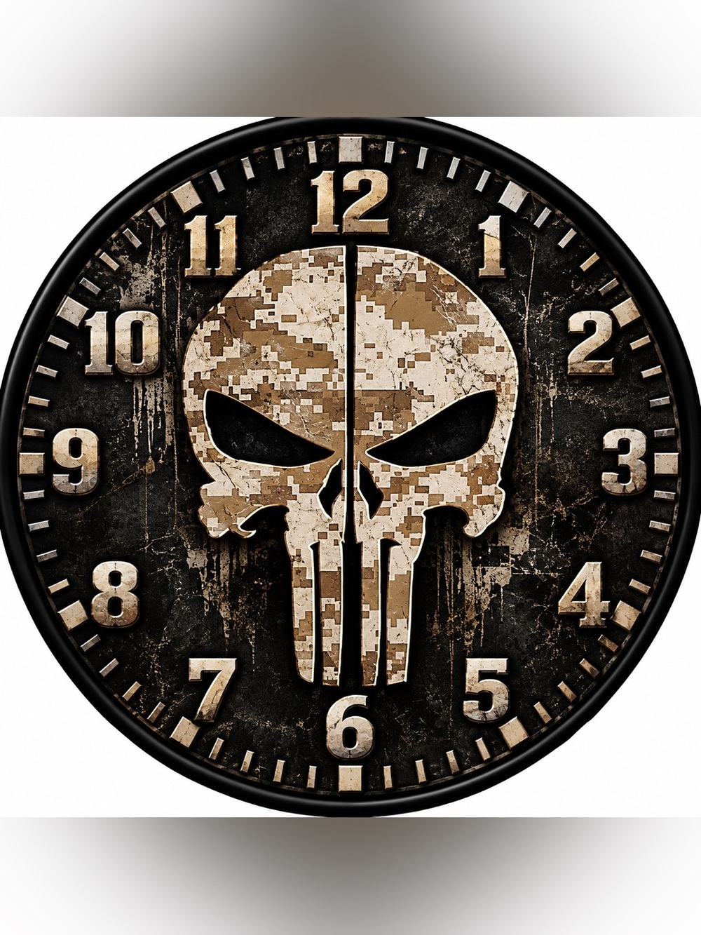 Skull Wall Clock in Desert Camo 9” Home Wall Decor